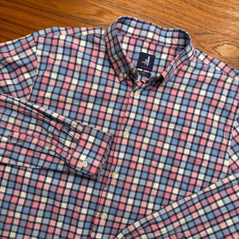 Johnnie-O men’s blue and pink plaid long sleeve button down dress shirt large